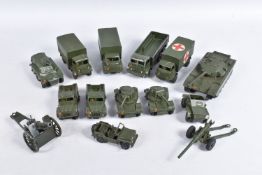 A QUANTITY OF UNBOXED AND ASSORTED PLAYWORN DINKY TOYS MILITARY VEHICLES, to include Foden 10T