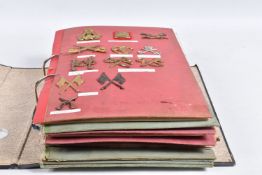 A BINDER CONTAINING VARIOUS BRITISH AND COMMONWEALTH CAP BADGES AND COLLAR BADGES FROM A VARIETY