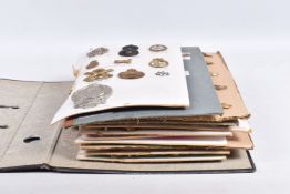 A BINDER CONTAINING VARIOUS BRITISH AND COMMONWEALTH CAP BADGES AND COLLAR BADGES, these are a mix