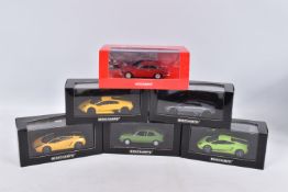 SIX BOXED MINICHAMP MODEL VEHICLES 1:43 SCALE, to include a Alfa Romeo Alfasud ti in green 1974,