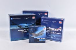 FOUR BOXED HOBBYMASTER AIR POWER SERIES 1:72 SCALE DIECAST MODEL AIRCRAFTS, the first is a P-40N