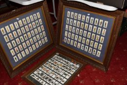 THREE FRAMED AND GLAZED DISPLAYS OF CIGARETTE CARDS FEATURING BRITISH ARMY UNIFORMS AND HEADDRESS,
