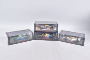 FOUR BOXED SPARK MODEL MINIMAX VEHICLES 1:43 SCALE, to include a Benetton B188 4th Brazil GP 1989,