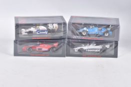 FOUR BOXED SPARK MODEL MINIMAX VEHICLES, to include a Lola THL2 US GP 1986, Eddie Cheever,