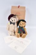 AN UNBOXED STEIFF LIMITED EDITION SCOTTISH TEDDY BEAR 2001, No.654855, white mohair bear, wearing