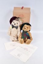 AN UNBOXED STEIFF LIMITED EDITION SCOTTISH TEDDY BEAR 2001, No.654855, white mohair bear, wearing