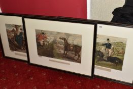 JOHN LEECH (BRITISH 1817-1864), A SET OF THREE CHROMOLITHOGRAPHS OF HUMOUROUS FOX HUNTING SCENES,