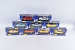 NINE BOXED CORGI LIMITED EDITION VANGUARDS 1:43 SCALE DIECAST MODEL VEHICLES, the first is a Ford