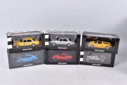 SIX BOXED MINICHAMPS MODEL VEHICLES 1:43 SCALE, to include a Mercedes-Benz W125 Silver, German GP