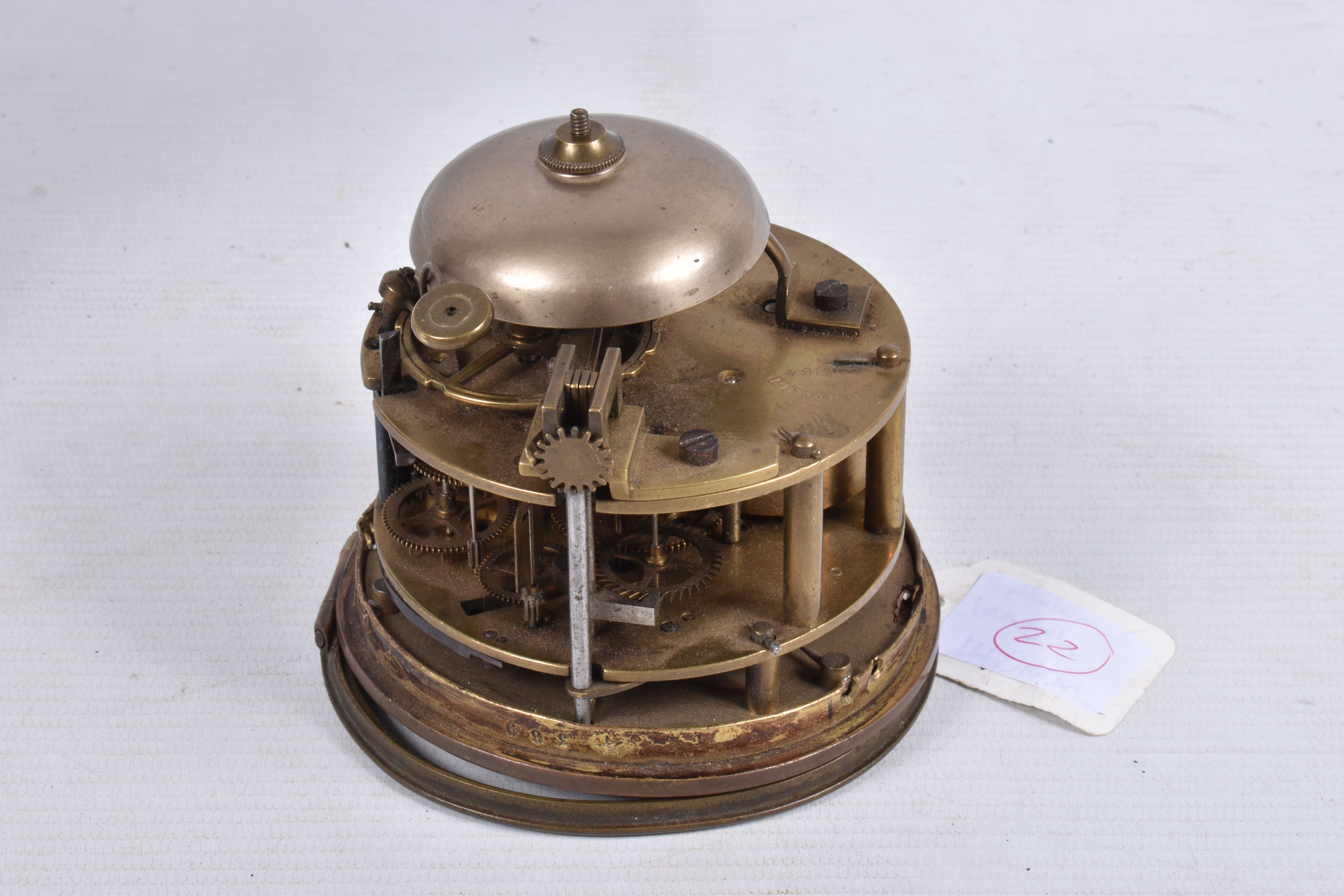 A TRENCH ART MANTLE CLOCK FORMED FROM A BOMB CASING, 19th century movement free from the case, - Image 3 of 11