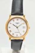 AN 18CT GOLD 'TISSOT' WRISTWATCH, automatic movement, round white dial signed 'Tissot' automatic,