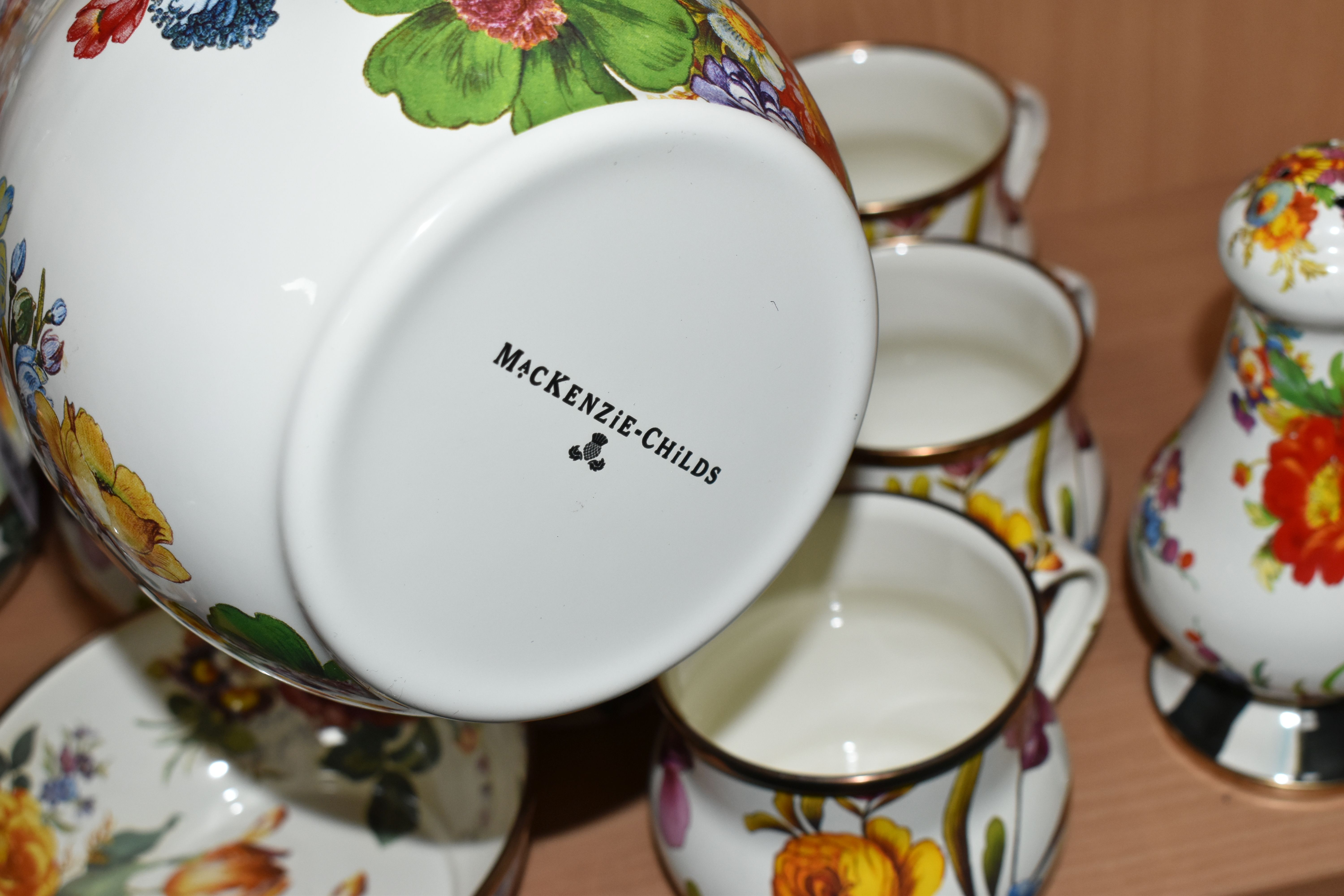 A COLLECTION OF MACKENZIE-CHILDS 'FLOWER MARKET' DESIGN MUGS, hand decorated enamelware with - Image 7 of 7