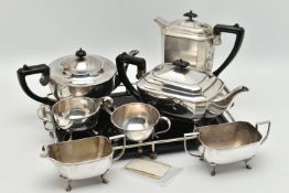 A BOX OF ASSORTED WHITE METAL, to include a three piece tea set, including a tea pot, milk jug and