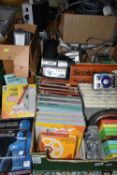 FIVE BOXES OF FILM AND AUDIO EQUIPMENT AND ACCESSORIES, including eight Walton 8 home movies,