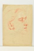 AN UNSIGNED 19TH CENTURY PORTRAIT STUDY, depicting the head of a gentleman, red chalk on paper,