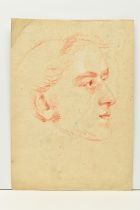 AN UNSIGNED 19TH CENTURY PORTRAIT STUDY, depicting the head of a gentleman, red chalk on paper,