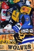 THREE BOXES OF RUGBY AND FOOTBALL SHIRTS, to include three Wolverhampton Wanderers football