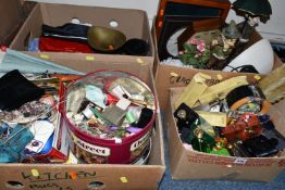 FOUR BOXES OF HABERDASHERY AND SUNDRIES, to include a quantity of vintage buttons and cotton