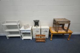 A SELECTION OF OCCASIONAL FURNITURE, to include a three tier folding dealer stand, width 71cm x