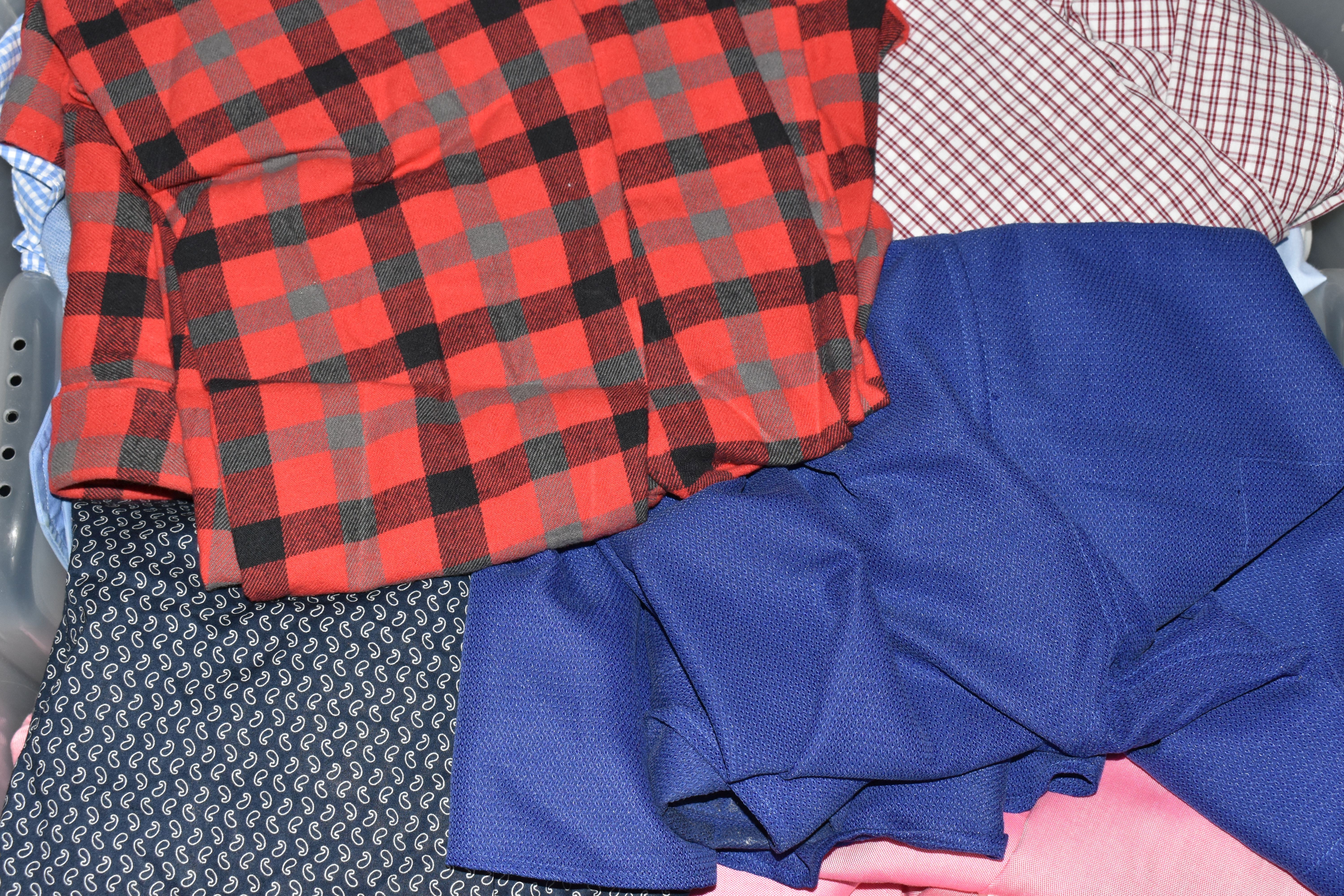 FIVE BOXES OF GENTLEMEN'S SHIRTS AND TROUSERS, assorted colours, long sleeved and short sleeved, - Image 5 of 5