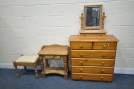 A SELECTION OF MODERN PINE BEDROOM FURNITURE, to include a chest of two short over four long