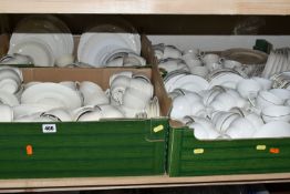 FIVE BOXES OF TEA WARE, to include a large quantity of white Sydney- British Anchor tea cups,