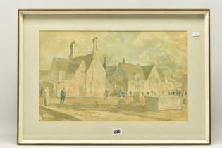 JOHN VERNEY (1913-1993) 'St ANDREWS CHURCH, COTTAGES AND SCHOOL', depicting schoolboys playing in