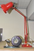 A RED ANGLEPOISE LAMP, c1970 square two step base, Herbert Terry model 1227, original red paintwork,