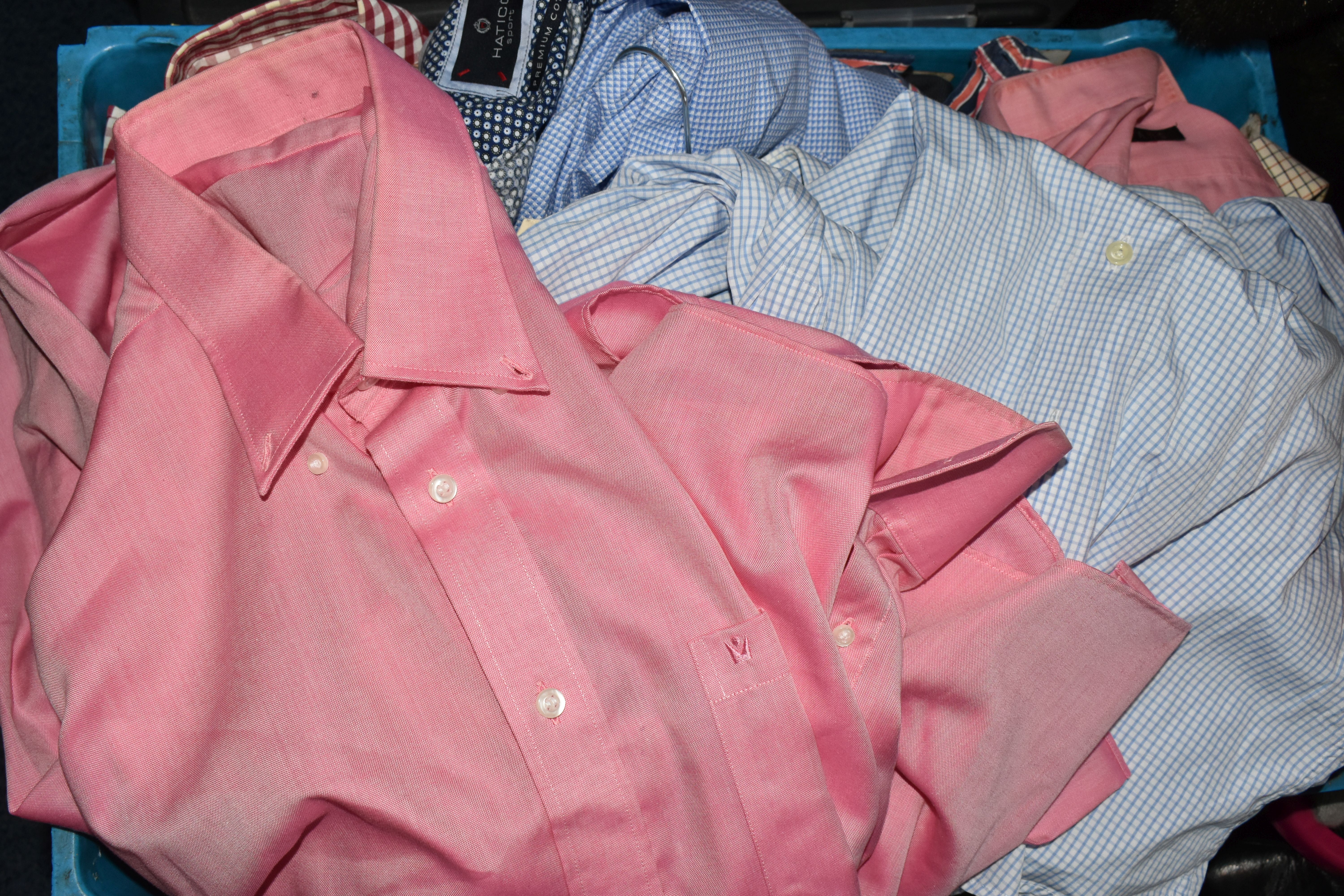 FIVE BOXES OF GENTLEMEN'S SHIRTS AND TROUSERS, assorted colours, long sleeved and short sleeved, - Image 2 of 5