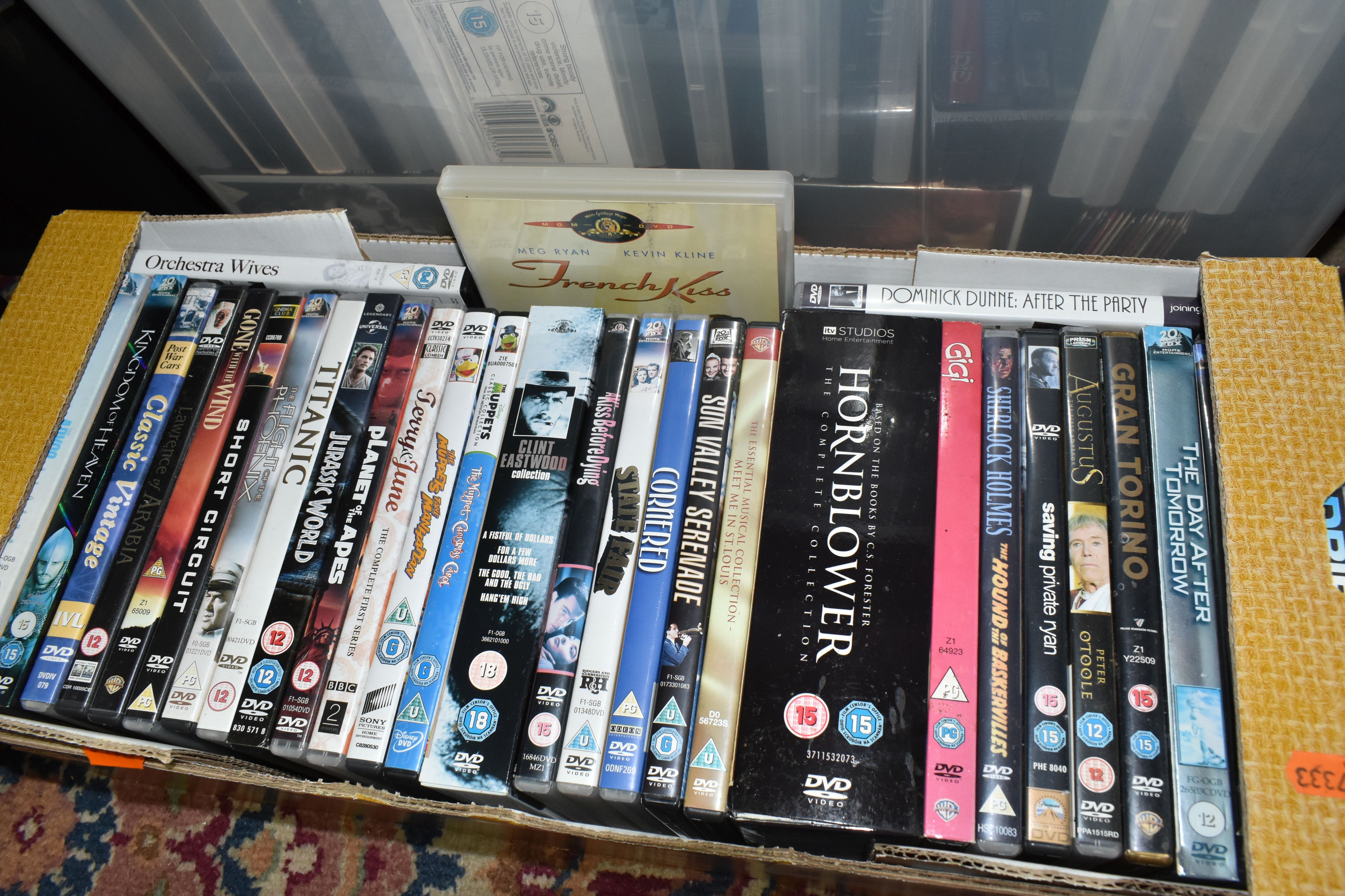FIVE BOXES OF DVDS, over one hundred titles to include feature films, classic films, TV and movie - Image 5 of 6