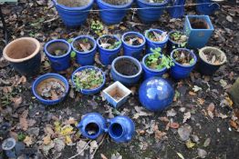 A LARGE SELECTION OF SMALL BLUE PLANT POTS, of various shapes and sizes, etc (18)