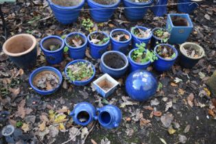 A LARGE SELECTION OF SMALL BLUE PLANT POTS, of various shapes and sizes, etc (18)