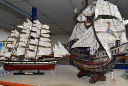 TWO MODEL SAILING SHIPS, comprising 'The Wendor' and a Santa Maria style Galleon ship, height 59cm