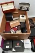 A BOX OF EMPTY BOXES, to include watch boxes, names to include Slazenger, Seiko, Citizen, DKNY,