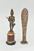 TWO DESK SEALS, the first a figural seal depicting a soldier stood on jasper with a bloodstone base,