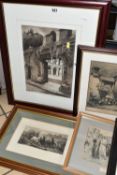 SIX 19TH / 20TH CENTURY FRAMED ETCHINGS, comprising Lucy Garnot 'Cluny' depicting an archway of