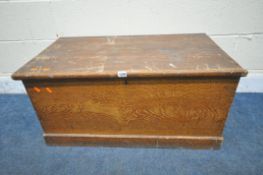 A 19TH CENTURY SCUMBLED PINE BLANKET CHEST, with a hinged lid and twin metal handles, width 86cm x