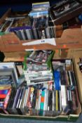 FIVE BOXES OF C.DS, D.V.DS AND VIDEOS, to include films, Cinderella, Lion King, The Godfather,