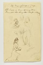 CIRCLE OF WILLIAM MAKEPEACE THACKERAY (1811-1863) A PAGE OF SKETCHES, one side has lines from a poem