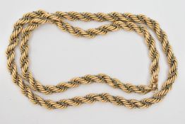 A WHITE AND YELLOW METAL NECKLACE, designed as a yellow metal rope twist chain, with additional