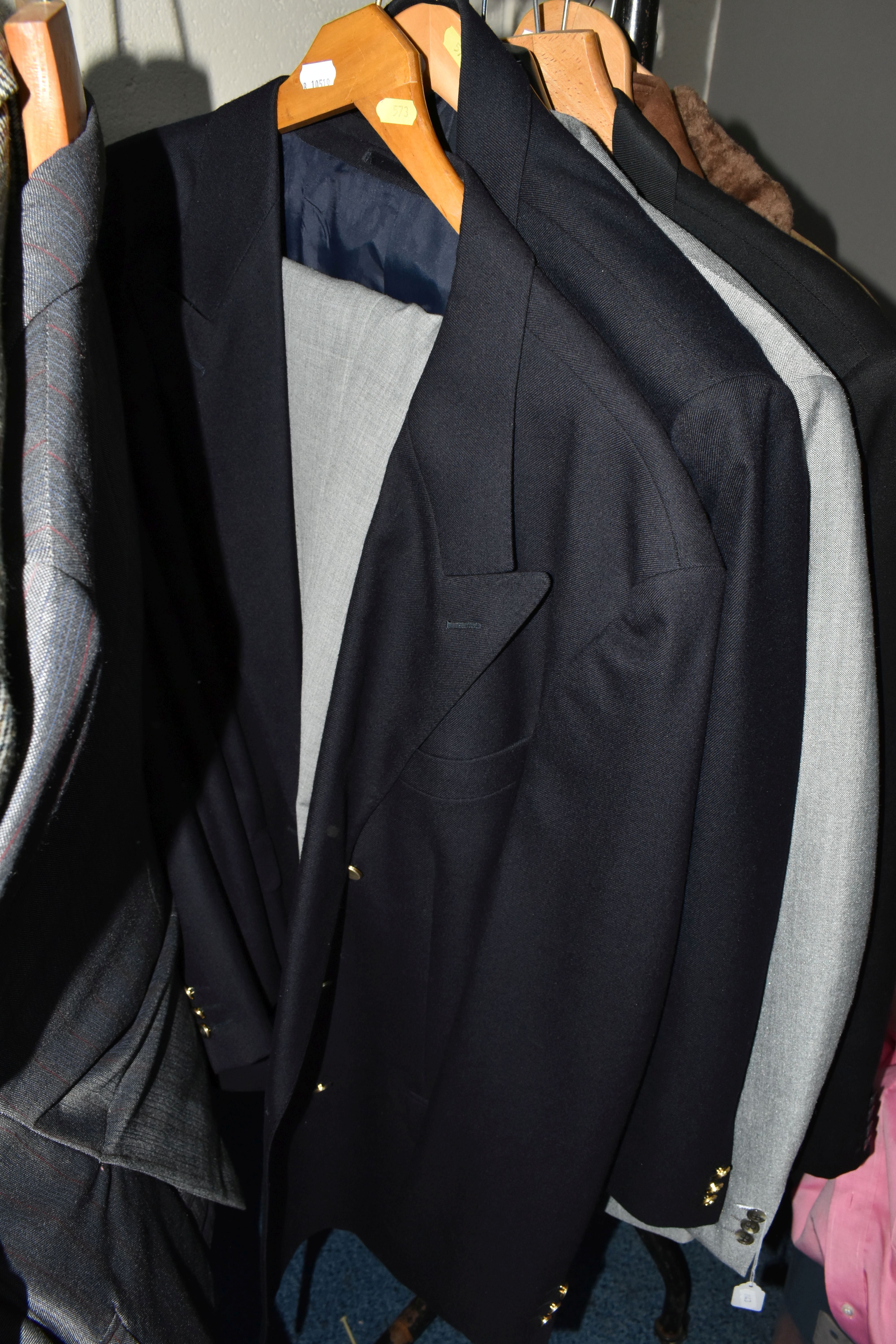 ONE RAIL OF GENTLEMEN'S VINTAGE CLOTHING, to include a navy blue Jaeger woolen shirt, a brown - Image 7 of 11