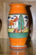 A CLARICE CLIFF FANTASQUE PASTEL TREES AND HOUSE VASE, shape no. 264, printed and impressed marks to