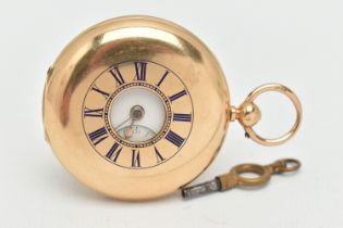 AN EARLY 20TH CENTURY, 18CT GOLD HALF HUNTER POCKET WATCH, key wound, round white dial, Roman