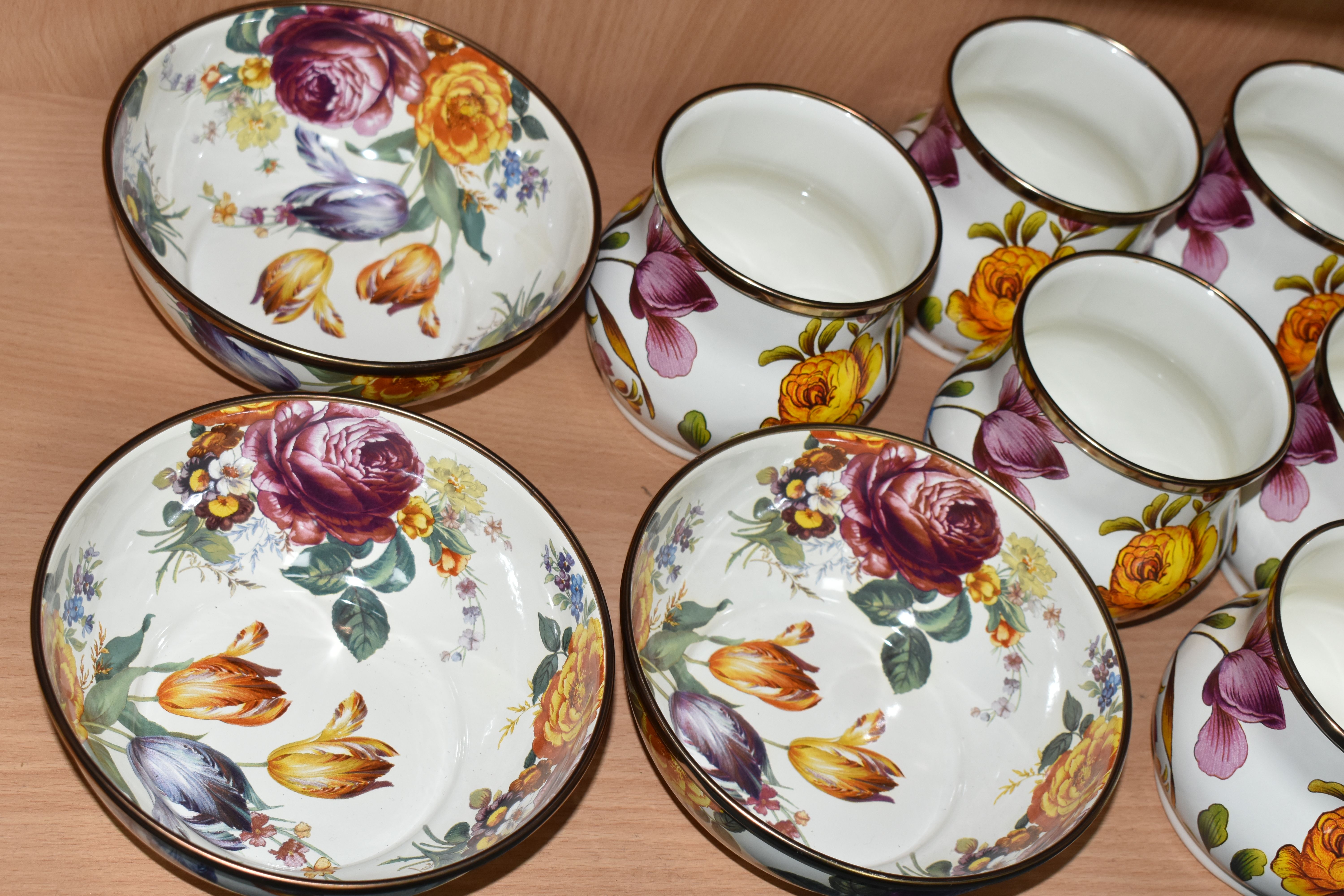 A COLLECTION OF MACKENZIE-CHILDS 'FLOWER MARKET' DESIGN MUGS, hand decorated enamelware with - Image 5 of 7