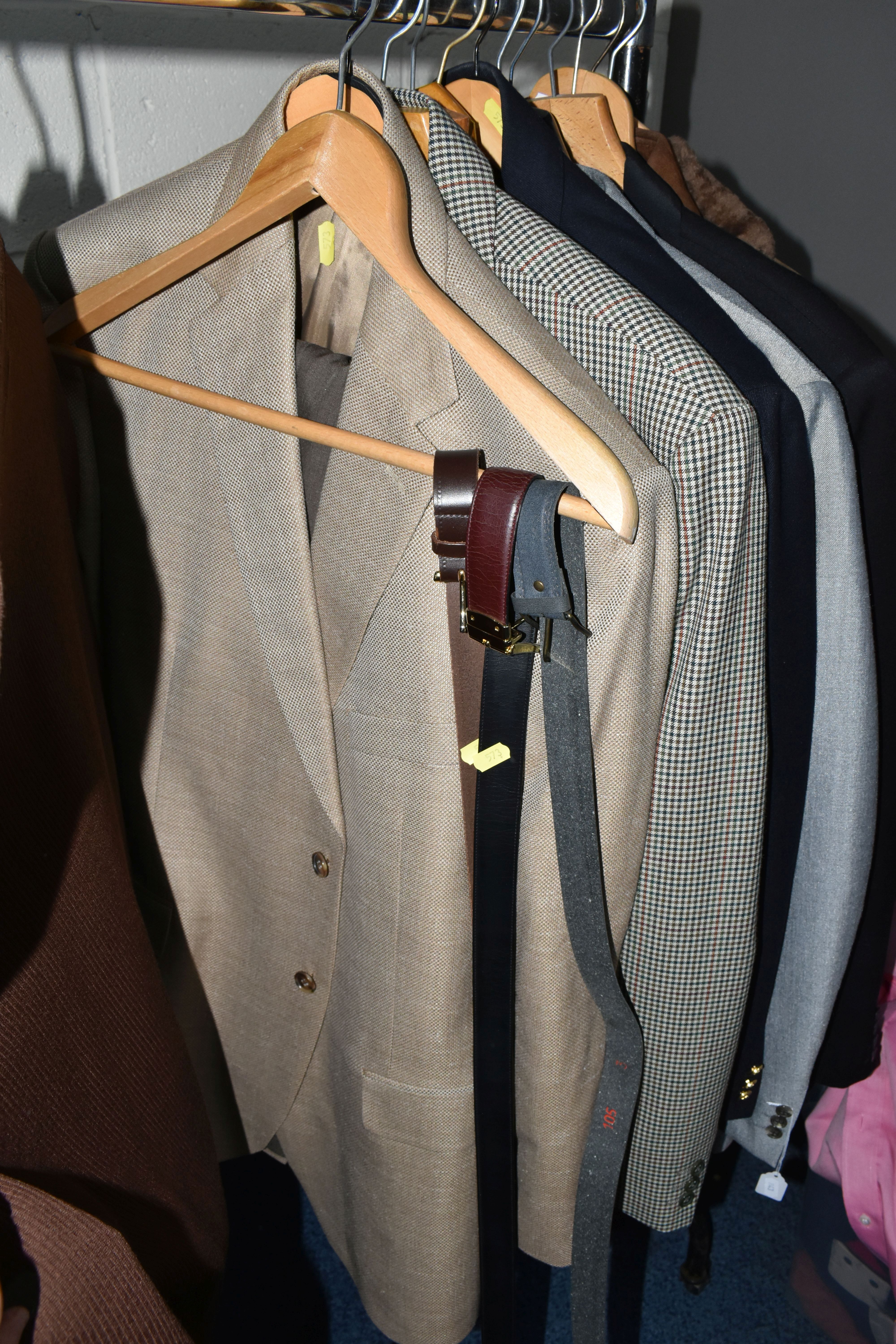 ONE RAIL OF GENTLEMEN'S VINTAGE CLOTHING, to include a navy blue Jaeger woolen shirt, a brown - Image 5 of 11
