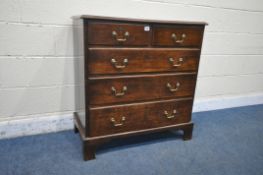 A GEORGIAN OAK CHEST OF TWO SHORT OVER THREE LONG DRAWERS, on bracket feet, width 88cm x depth