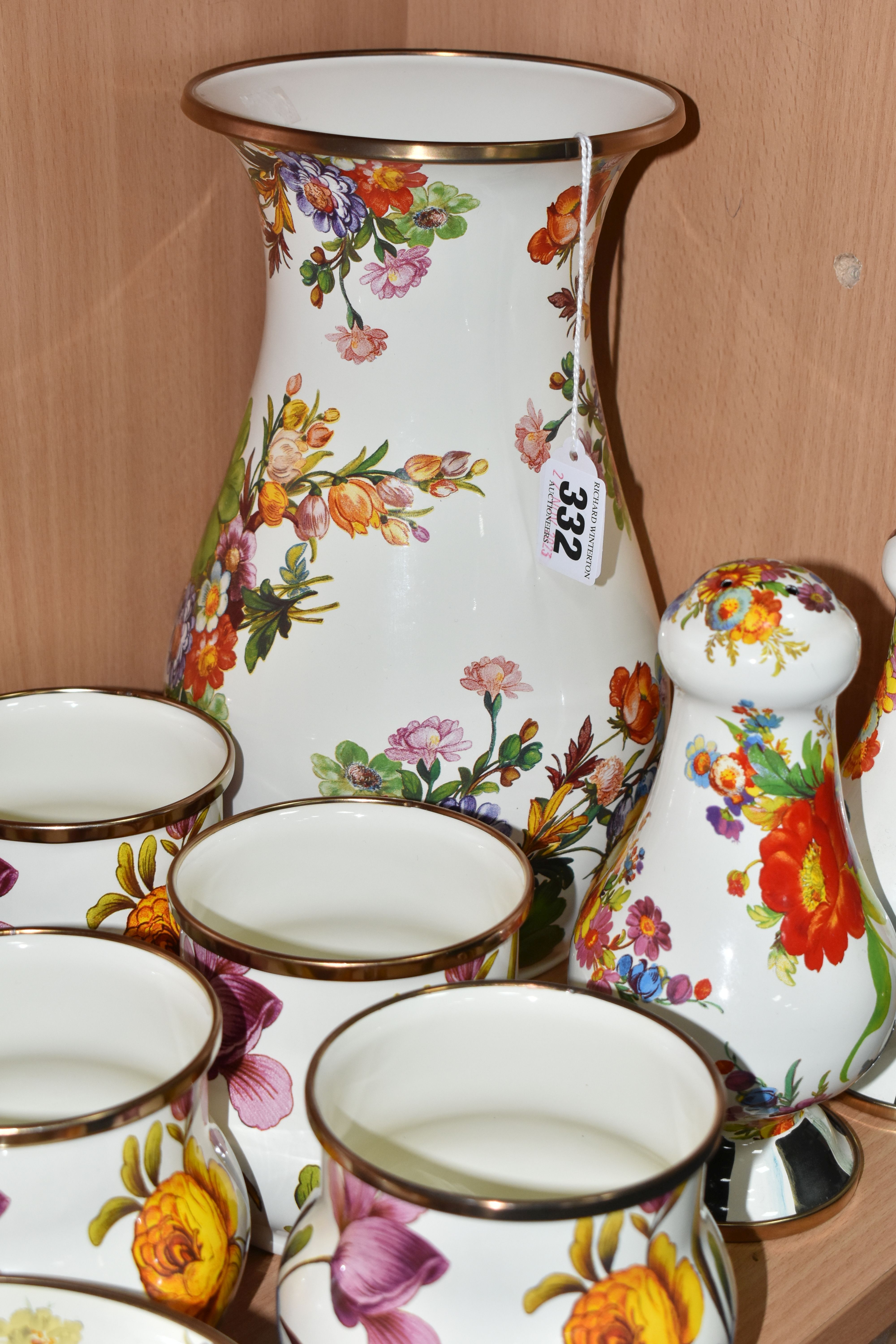 A COLLECTION OF MACKENZIE-CHILDS 'FLOWER MARKET' DESIGN MUGS, hand decorated enamelware with - Image 6 of 7