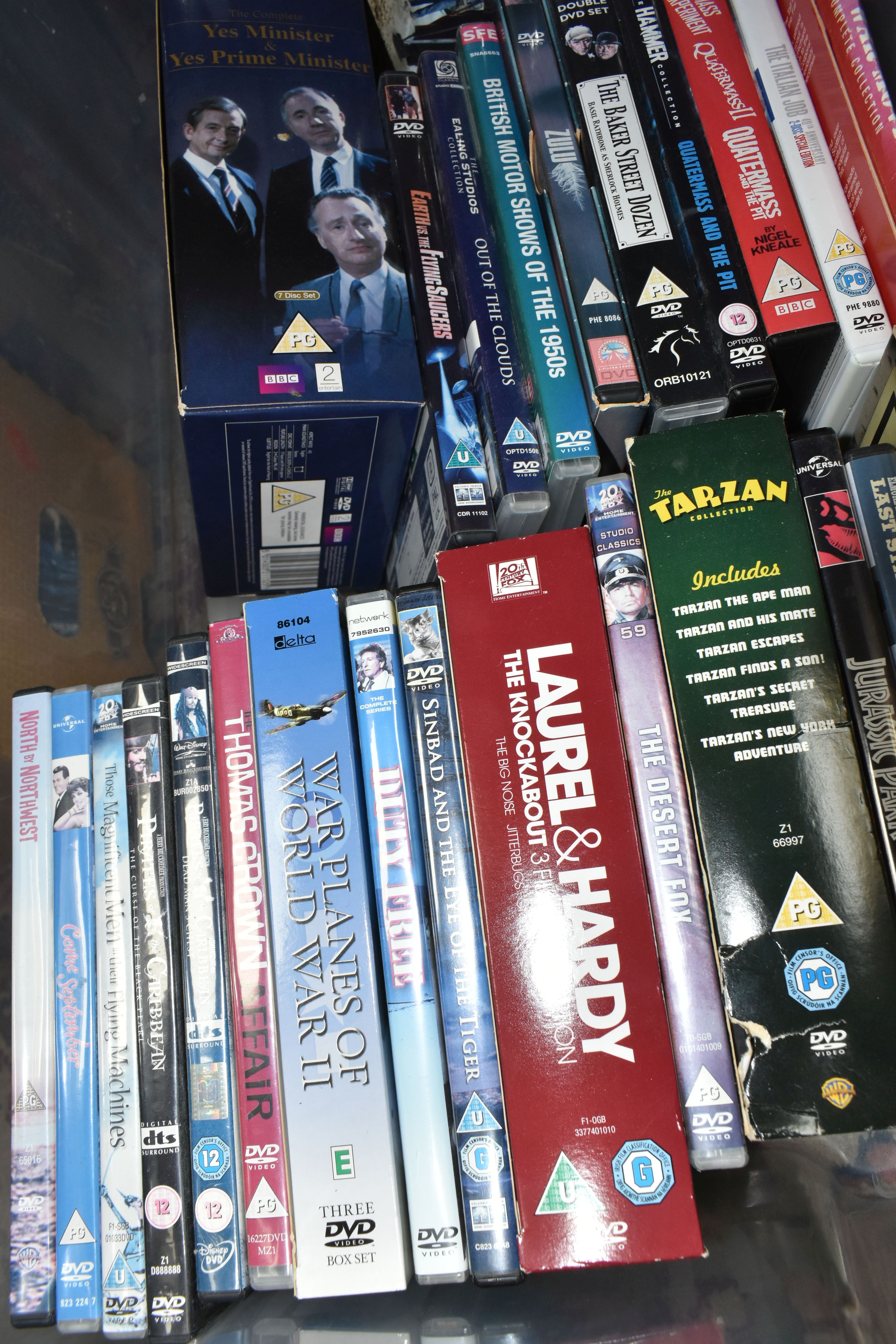 FIVE BOXES OF DVDS, over one hundred titles to include feature films, classic films, TV and movie - Image 3 of 6