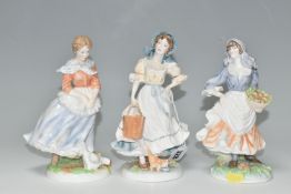 THREE LIMITED EDITION ROYAL WORCESTER 'OLD COUNTRY WAYS' FIGURINES, comprising The Milkmaid 6102/