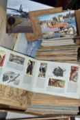 ONE BOX OF CIGARETTE CARDS, POSTCARDS & EPHEMERA to include thirty-nine 1d type albums of